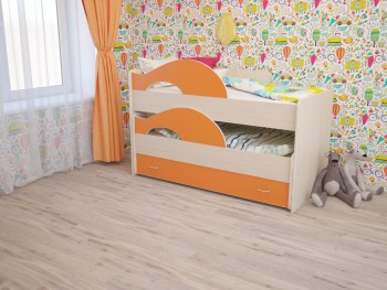 Кровать детская Радуга 1600 Млечный дуб/Оранжевый в Дивногорске - divnogorsk.mebel54.com | фото
