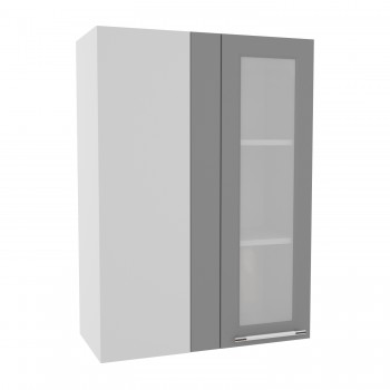 Квадро ВПУС 650 шкаф верхний угловой со стеклом высокий (Белый софт/корпус Серый) в Дивногорске - divnogorsk.mebel54.com | фото